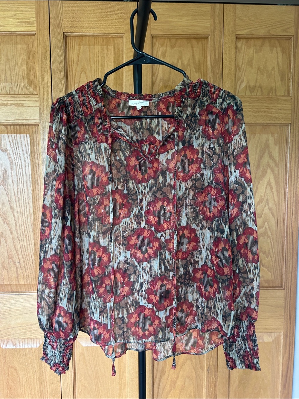 Mystree Red/Orange/Brown/Cream Floral Sheer Blouse